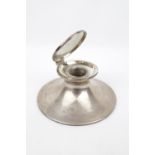 A Silver Capstan-shaped plain ink stand with hinged cover, 11cm in Diameter, Birmingham 1939