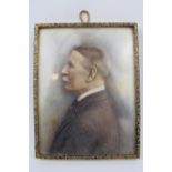 Hand Painted Miniature of a Gentleman unsigned in brass frame 10cm in Height