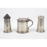 A large Silver three-piece cruet with plain cylindrical - Sheffield 1948 by Viner's Ltd (Emile