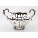 19thC Victorian 2 handled Silver Sucrier of bombe form with foliate handles supported on ball feet