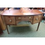 19thC Bow fronted sideboard with oval brass drop handles over tapering legs, 148cm in Length