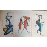 3 Canvas paintings of African Ugandan figures signed M Nzubuga 'Nsumbuga'. 62 x 37cm