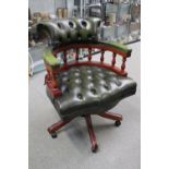 Reproduction Green Leather button back swivel elbow chair