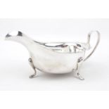 An oval Silver sauce boat on pad feet, Sheffield 1956 by Viner's Ltd (Emile Viner). 106gms