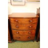 19thC Mahogany commode in the form of a chest of 4 drawers with turned wooden handles