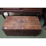 19C Stained Pine Seamans Chest with metal bound corners