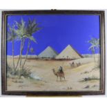 Henri c1930 Original Signed Painting of Egyptian Pyramids and Tribesmen Riding Camels. Framed