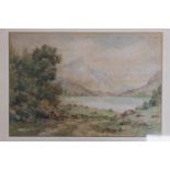 Framed and mounted watercolour of a Lake scene unsigned, 34 x 23cm