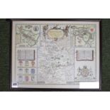 Framed Huntingdonshire limited edition Cromwell print, Suffolk Print and a framed reproduction map