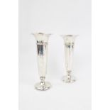 Pair of wooden based Silver spill vases with wavy rims 14.5cm in Height, Birmingham 1939 by Sauter