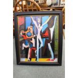 Framed Abstract 'Jive Dancers' Acrylic on canvas signed
