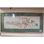 Chinese framed print of a horse herder with character mark to bottom left. 65 x 22cm