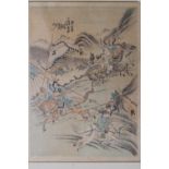 Chinese watercolour depicting warriors in battle, Early 20thC. Character signature to top of