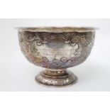 Large Presentation Edwardian Silver rose bowl embossed with flowers and scrolls with central