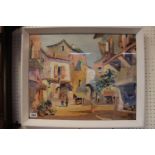 CECIL ROCHFORT D?OYLY-JOHN 1906-1993. framed print of a Street scene (original 1950s Wallpaper to