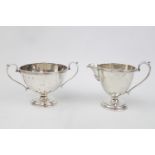 Good Quality Art Deco Silver panelled Sugar bowl and matching Cream Jug with hoop handles by