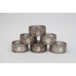 Set of Six early 20thC Asian silver napkin rings with vacant shield panels. 67g total weight