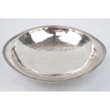Post Arts & Crafts Silver movement Oval bowl on rim foot with hammered finish to bowl. 22cm in