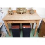 20thC Pine side table with single drawer, supported on turned tapering legs. 102cm in Width