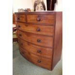 Victorian Mahogany Bow fronted chest of 2 over 4 drawers with turned handles. 107cm in Width