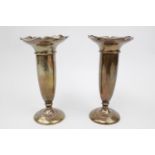 Pair of George V Silver spill vases with pedestal weighted bases. 12cm in Height. Birmingham 1925 by