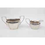 George V Silver Cream Jug and Sugar bowl of Shaped oval form. Sheffield 1929 by Monnott & Son.