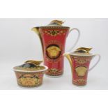 A ROSENTHAL VERSACE MEDUSA COFFEE SET comprising coffee pot, 24cm high, milk jug, sugar bowl and six