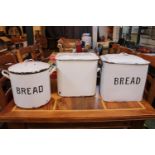 3 Early 20thC White Enamelled lidded Bread Bins
