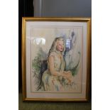 Gordon King signed original watercolour portrait of Caroline Leigh-Cavanagh