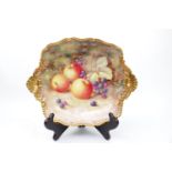 Royal Worcester H. Ayrton fruit painted Tudor tray with gadroon, shell and scroll border, signed,