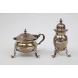 George V Silver matching mustard pot and pepper on pad feet. London 1920 by Blackmore & Fletcher
