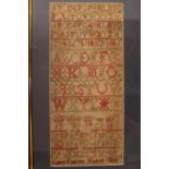 19thC Alphabetic Sampler dated March 1806. 18 x 39cm