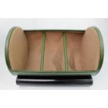 1930s Art Deco Barrel shaped 78 Vinyl Record display Case with green Rexene cover and felt interior