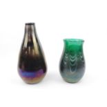 1970s/80s John Ditchfield Glass Peacock Banded Vase possibly Stourbridge era and another Vase.