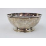 Good Quality Silver Circular bowl on rim foot, Engraved dedication. 11cm in Diameter. Sheffield 1924