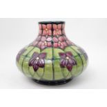 Moorcroft Violets design Squat Vase 1998. Based on the original Sally Tuffin design this is Rachel