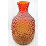 Large 1970s glass dimpled vase of gradual orange colour. 38cm in Height