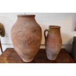 Large Terracotta Funerary Ovoid Jar and a Leadless glazed 2 tone Terracotta Jar. 50cm & 39cm