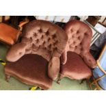 Pair of Edwardian Buttonback Upholstered Elbow chairs