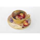 Royal Worcester Fruit decorated Cup and Saucer with signatures for A G Moseley dated 1926 and Saucer