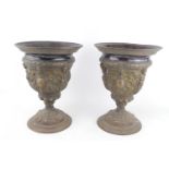 Pair of Late Victorian Heavy 2 part Cast Altar Goblet type vases with embossed Cherub and