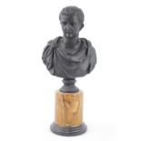 20thC Italian Marble based cast Bust of Tiberius Claudius Caesar. 21cm in Height