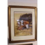 Neil Westwood (British 1947-): Framed and mounted watercolour of Hereford Cattle signed to bottom