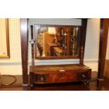 19thC Mahogany breakfront swing mirror with turned supports over 3 drawers