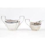 George V Silver Cream Jug and Sugar bowl of oval form Sheffield 1929 by Mannott & Sons 210g total