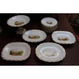 Fine 19thC Minton Dessert service with painted Landscapes and gilded borders A122 (16 Pieces in
