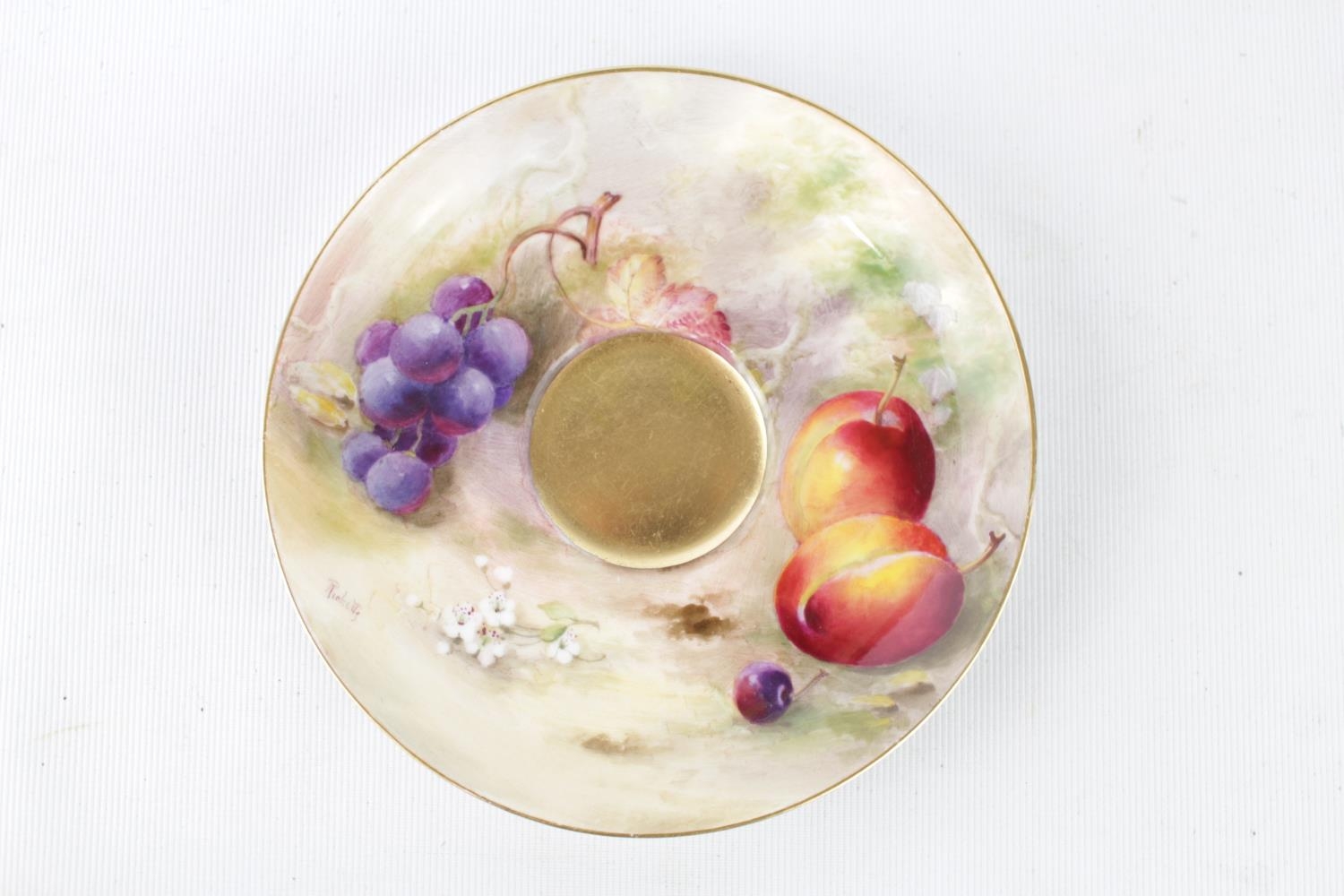 Royal Worcester Fruit decorated Cup and Saucer with signatures for A G Moseley dated 1926 and Saucer - Image 3 of 5