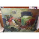 Very Large abstract of an Interior scene signed to bottom right Uy Wrangu 61'. 145 x 106cm