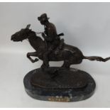 Sculpture on marble base 'Trooper of the Plains' by Frederick Remington, 35cm in Height