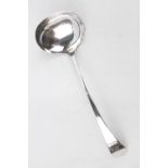 Late Victorian Old English Pattern Silver soup ladle with oval bowl. Sheffield 1912 by Atkin